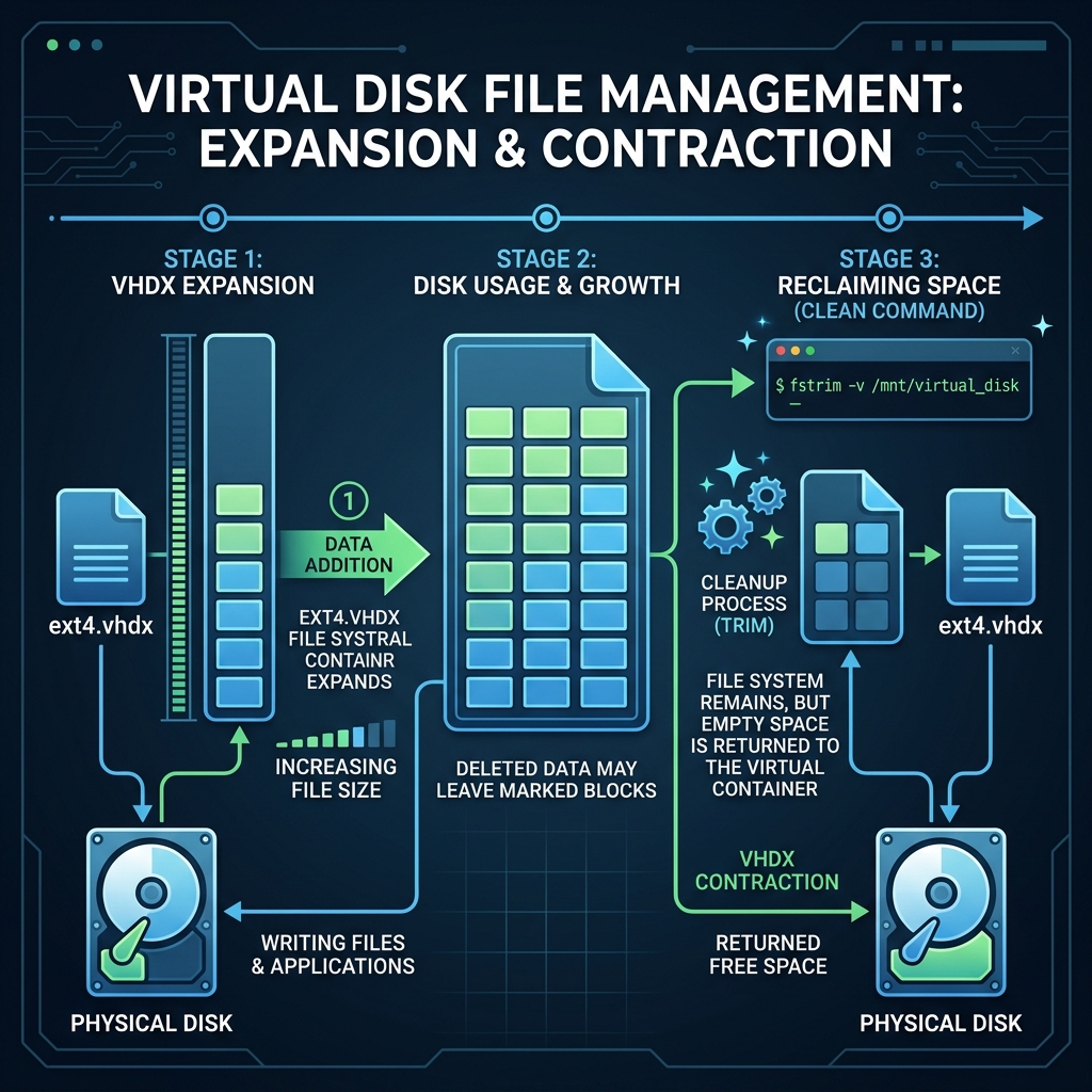WSL2 Virtual Disk shrinking process concept illustration